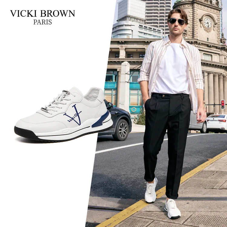 VICKI BROWN法国未毕时尚刺绣设计小白鞋舒适百搭休闲鞋免系鞋带 