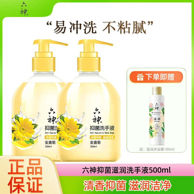 六神洗手液500ml*2芦荟金盏菊温和抑菌家用六神洗手液滋润洗手液