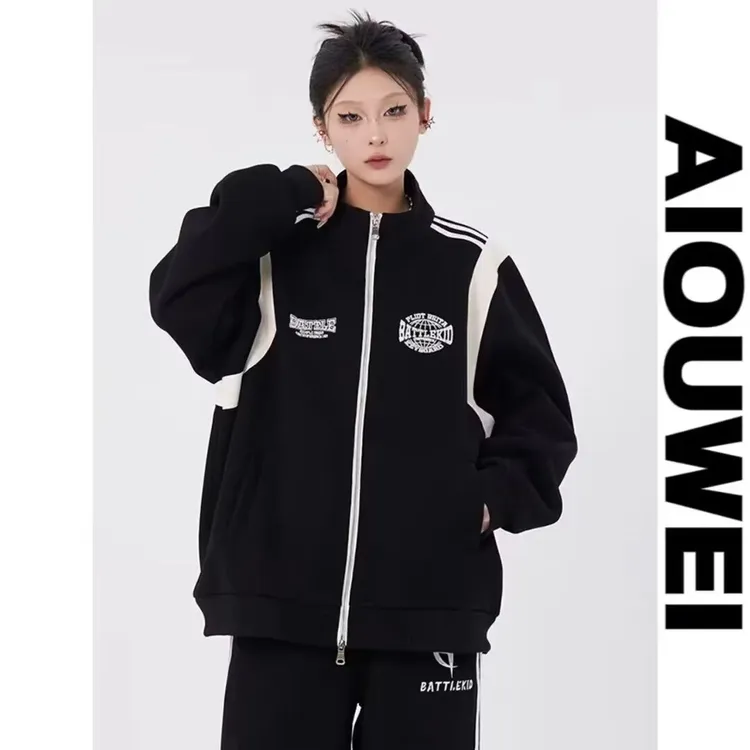 【热卖】新款2024新款爵士美式复古街头休闲运动工装棒球服飞行员夹
