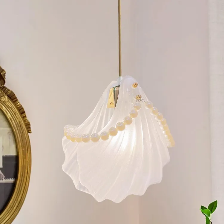 贝壳小吊灯轻法式甜美卧室床头灯简约现代网红奶油风客厅背景墙灯