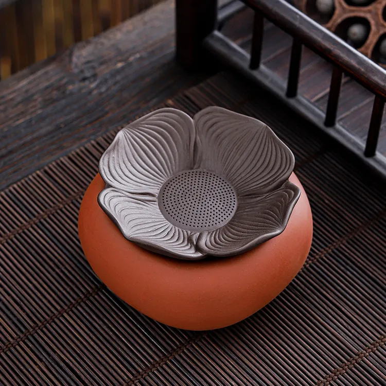 紫砂柿子茶漏创意茶滤茶具复古配件过滤器杯斗茶隔托倒茶过滤器网