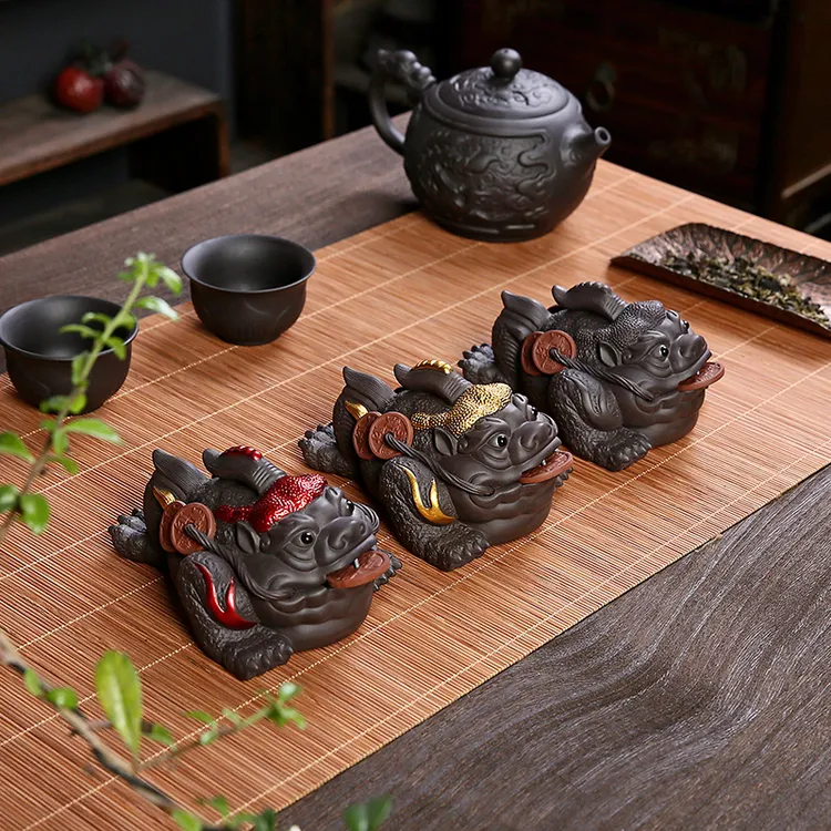 高端紫砂金蟾茶宠大号可养招财茶玩茶台配件茶桌三足金蟾摆件茶道
