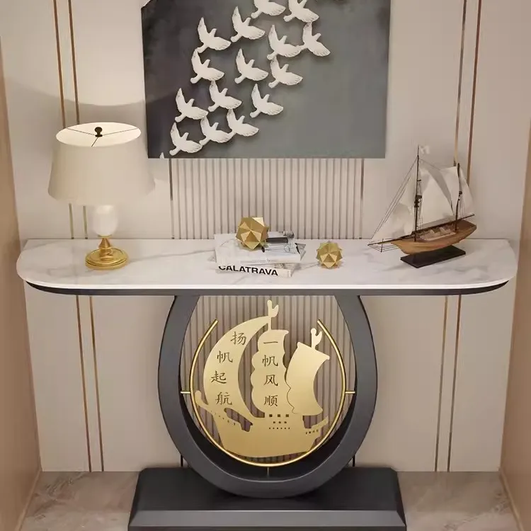 新中式玄关桌入户正对门玄关台轻奢简约半圆靠墙端景台岩板玄关柜