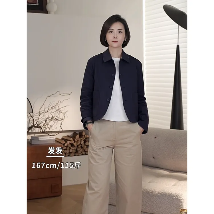 欧货复古老干部风翻领外套女2024新款时尚休闲显瘦工装单排扣夹克