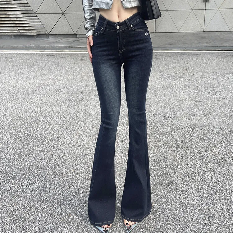 裤长114cm 超长V腰微喇牛仔裤女高个子175加长高腰显瘦180喇叭裤