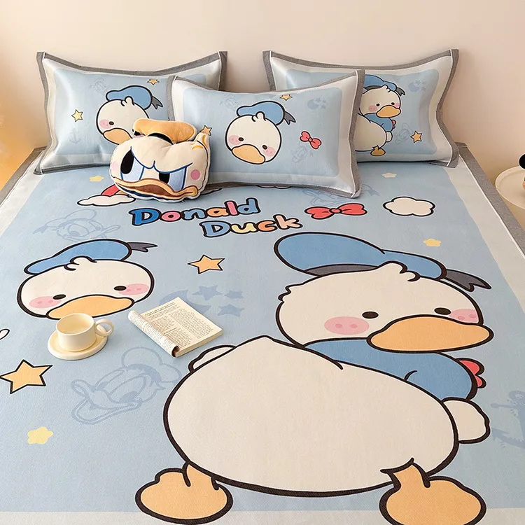 夏季冰丝凉席三件套平铺款空调软席子学生宿舍单人可水洗床单凉垫