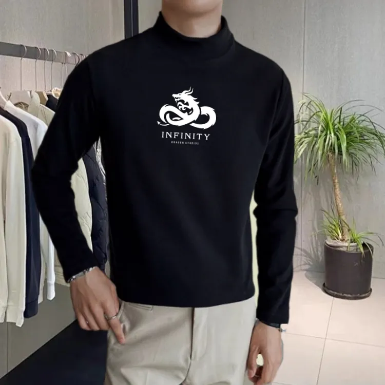 龙年打底衫男内搭德绒长袖t恤印花半高领男士秋冬保暖本命年上衣
