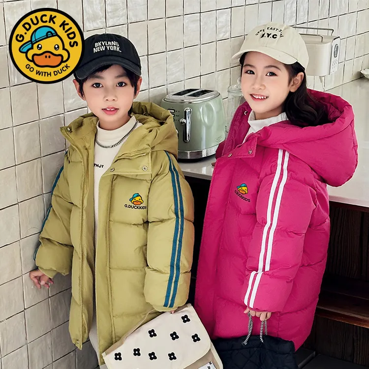 小黄鸭冬季连帽棉服新款中大童秋冬儿童韩版中长款宝宝外套潮保暖