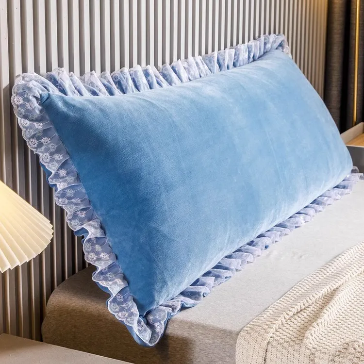 2024新款水晶绒花边床头靠垫软包护腰大靠背防撞床上靠枕可拆卸款