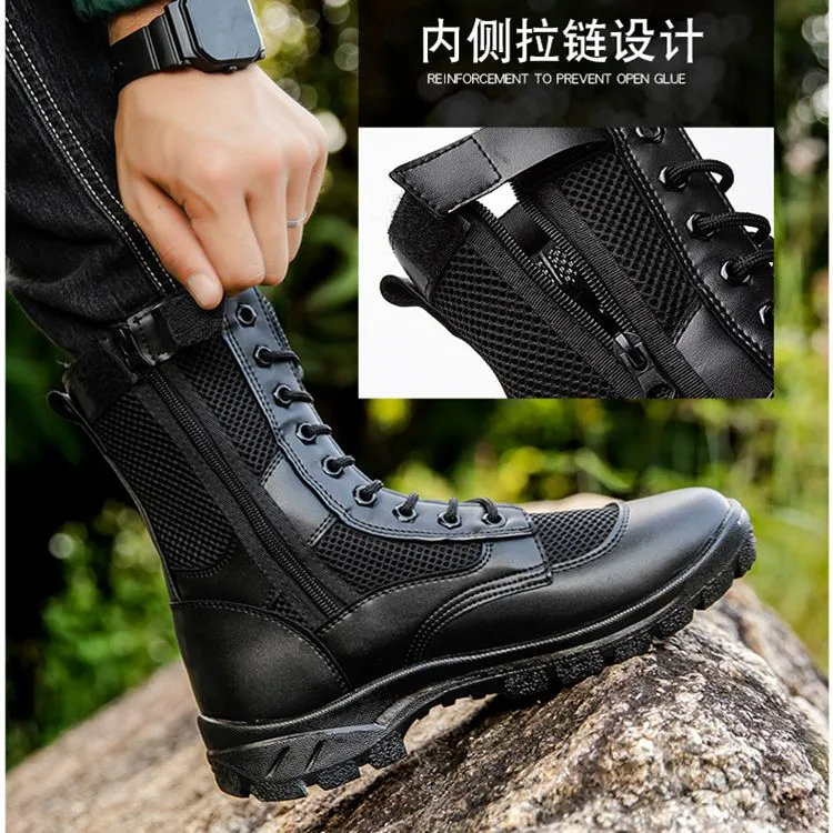 作战靴男春秋透气网眼工装靴保安检鞋户外登山鞋马丁鞋作训战术鞋