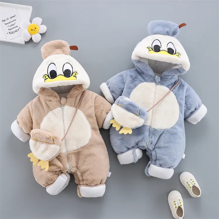 9296宝宝毛茸茸连体服加绒加厚保暖连帽外出服宝宝棉服