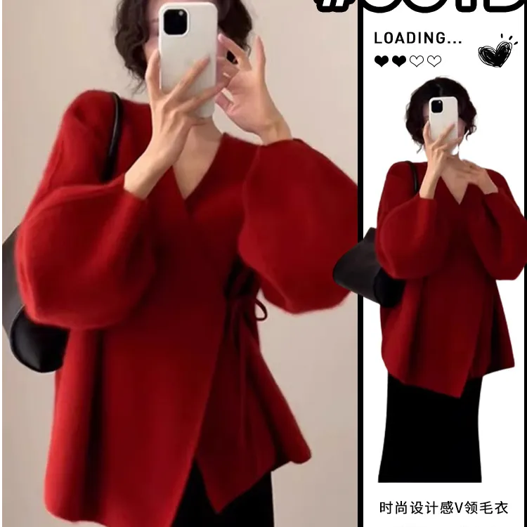 过年新年红色毛衣女秋冬季本命年2024新款针织开衫外套高级感上衣