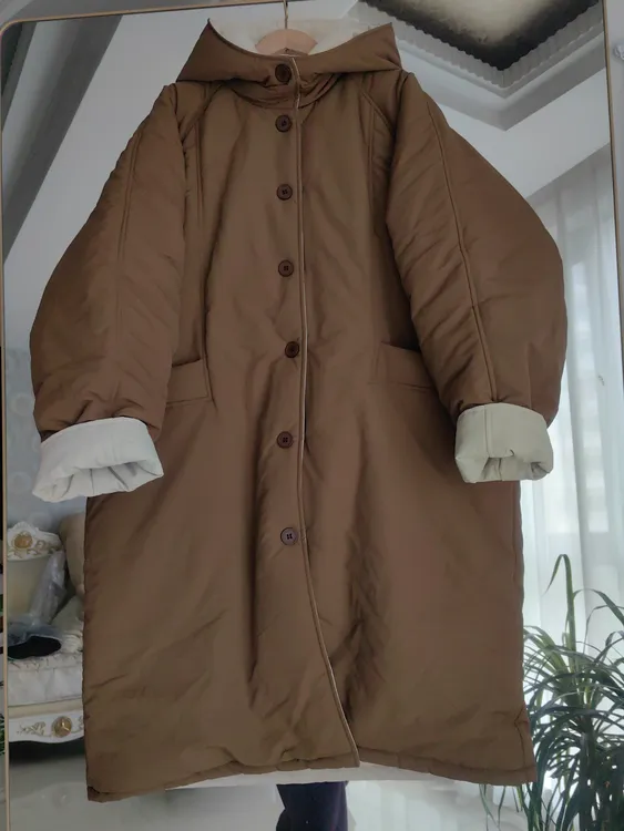 喜悦 双面双穿棉服中长款连帽拼色外套冬季夹棉保暖宽松百搭加厚