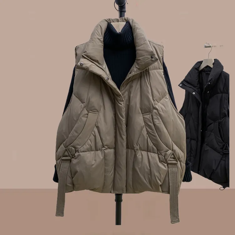 特大码300斤棉服马甲女欧版宽松百搭无袖面包服外搭飘带保暖坎肩