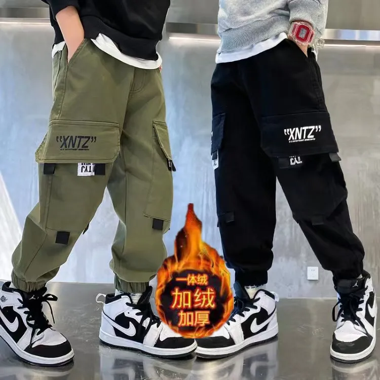 男童裤子秋冬季新款加绒加厚工装裤中大童宽松潮流保暖休闲长裤子