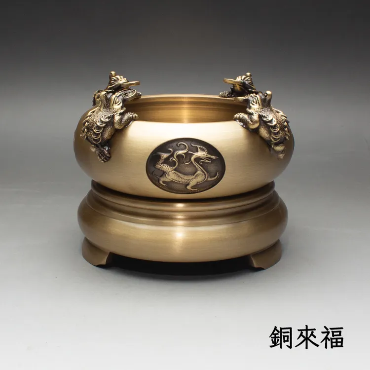 聚宝盆摆件实心纯黄铜中式客厅办公室店铺开业乔迁送礼装饰带底座