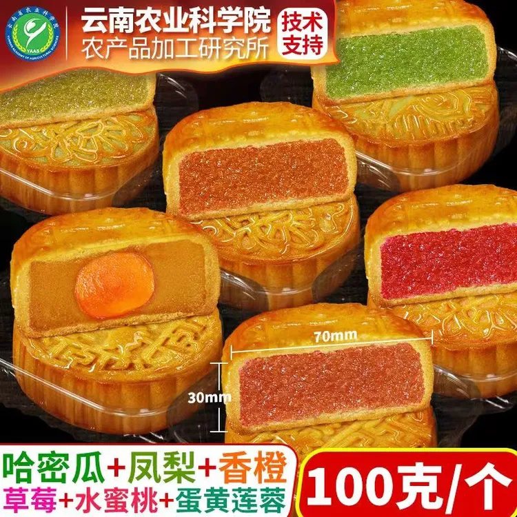 100g广式水果味月饼大个香橙哈密瓜蛋黄莲蓉多口味中秋糕点整箱批