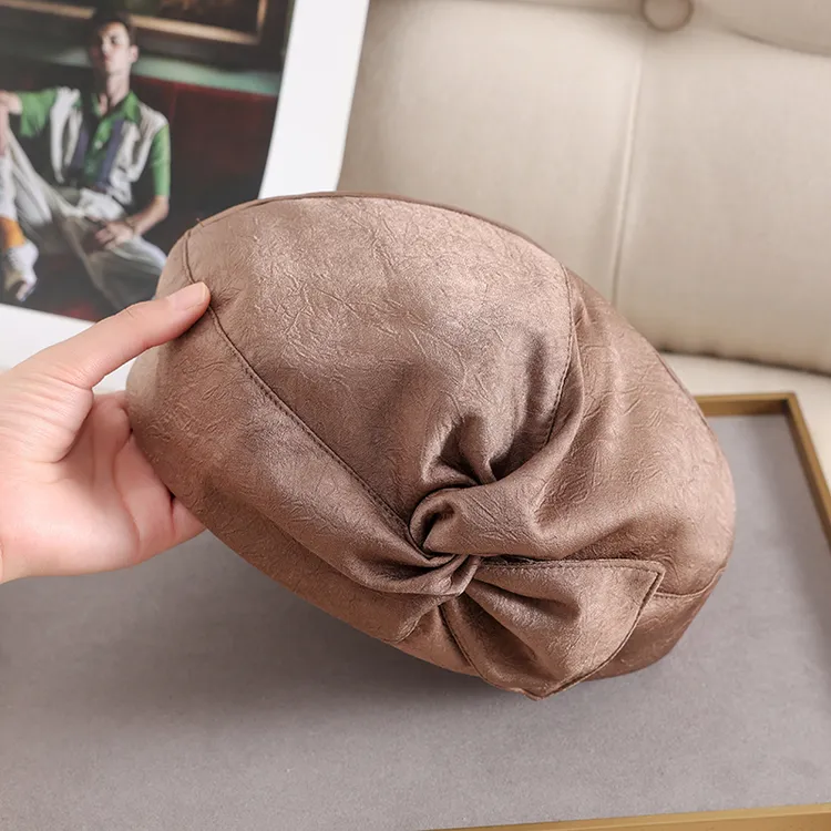 布塔简约画家帽四季款秋冬新款扭结帽复古贝雷帽秋冬百搭帽子