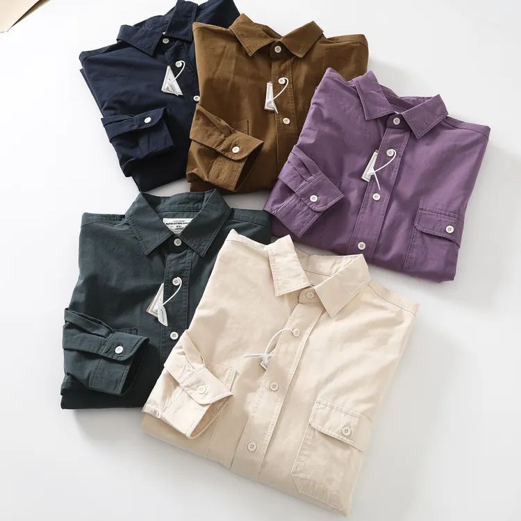 【紫标NT3304平替】日系阔版宽松工装衬衫休闲纯色胸前口袋长袖衬衣