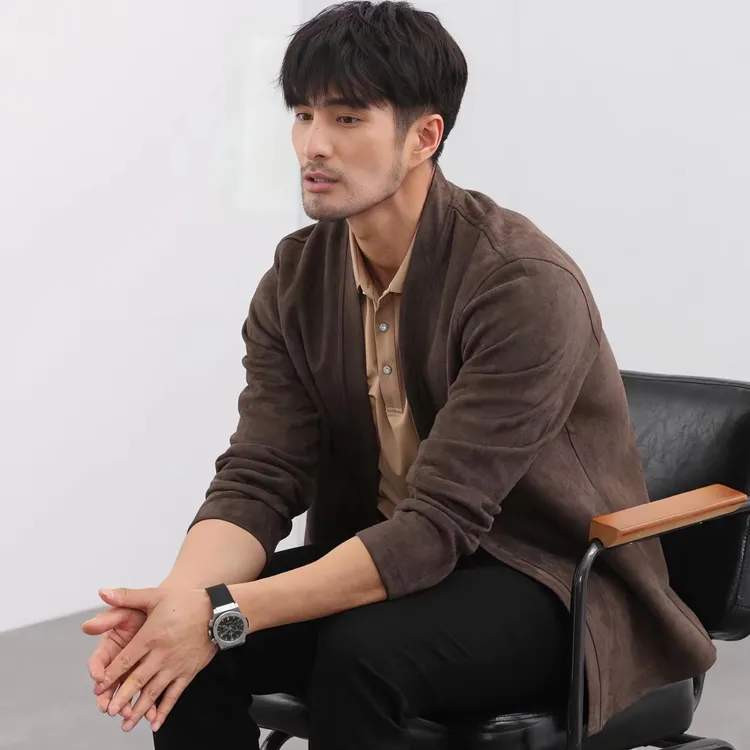 MC26AW雅痞风格男士轻奢休闲无领外套无扣开衫大码男士大码外套