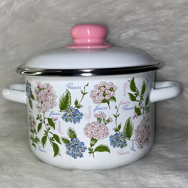 俄罗斯原装进口2升搪瓷正品新婚家用嫁妆怀旧复古圆形双耳锅汤锅