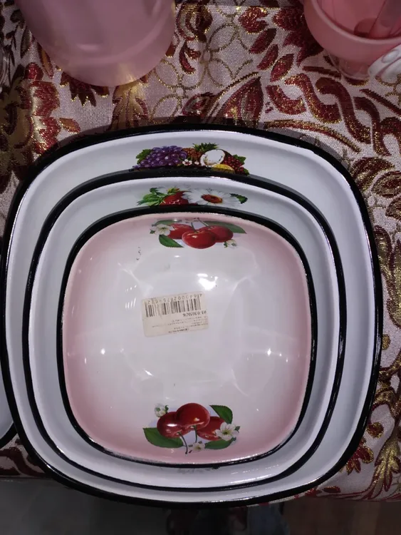 俄罗斯进口四方搪瓷小碗家用宝宝可用沙拉碗早餐碗米饭碗jawur