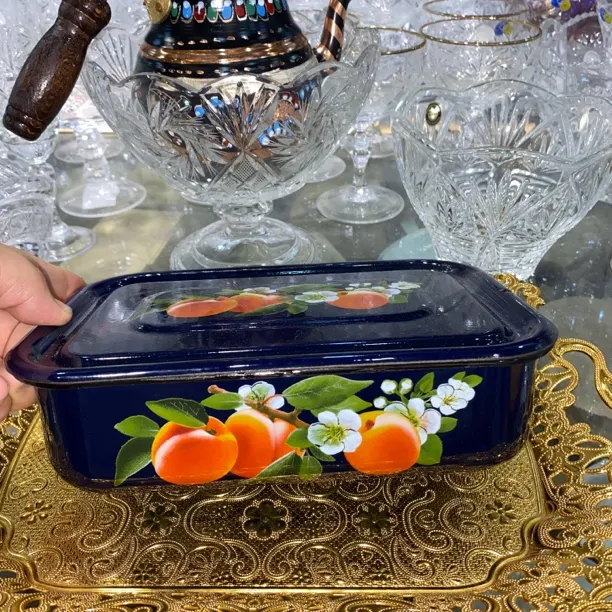 俄罗斯原装进口正品搪瓷饭盒烧烤盘长方形带盖加厚新款便当盒包邮