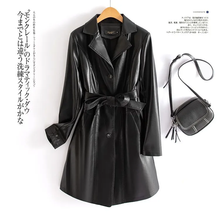 海宁皮衣中长款大码绵羊皮皮衣女风衣外套修身显瘦YMK-615#