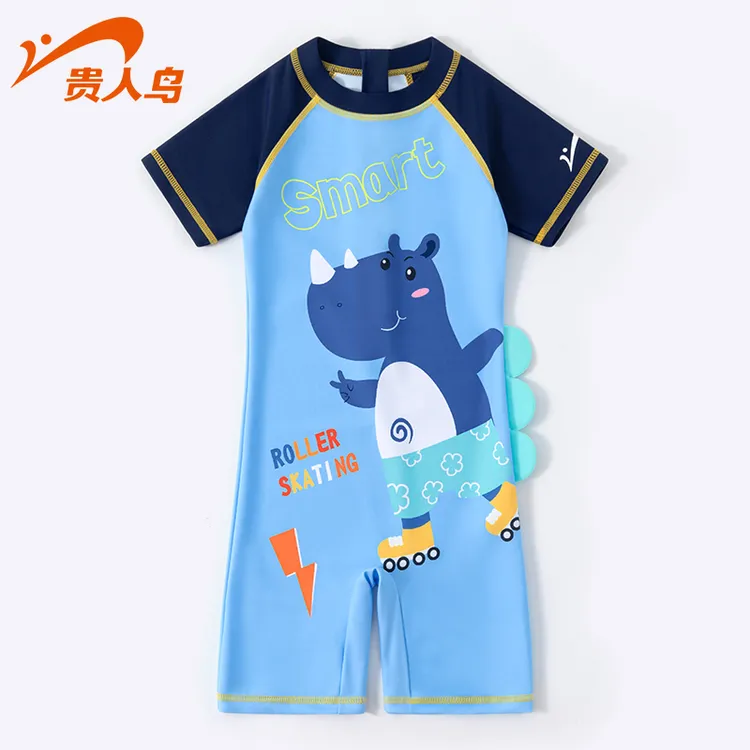贵人鸟温泉夏季看球速干中大童泳衣儿童游泳宝宝连体男孩大童泳装