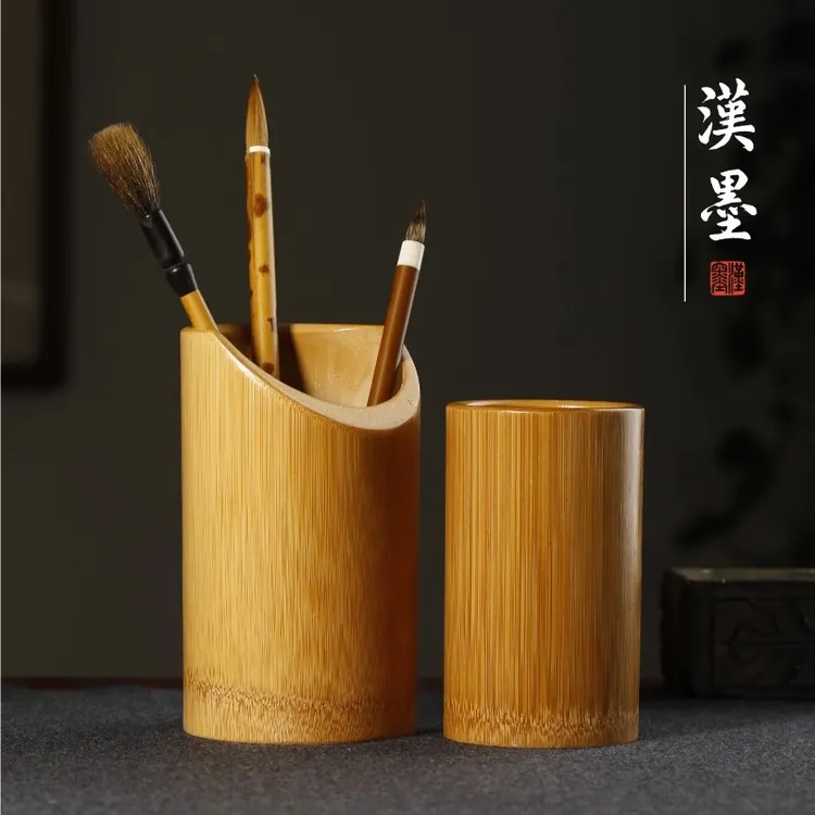 竹制碳化毛笔笔筒 笔搁 竹子收纳笔筒 文房四宝创意碳化笔筒摆件