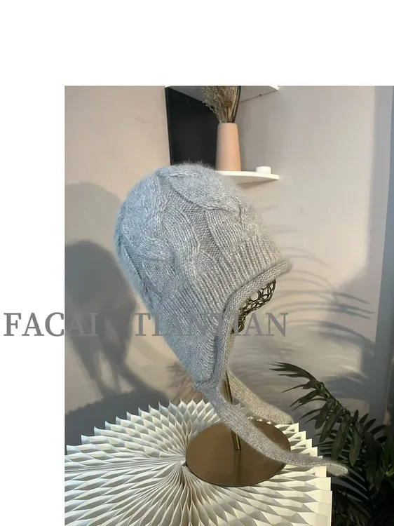 2025高品质羊毛秋冬上班新款帽子女护耳小辫毛线针织女款