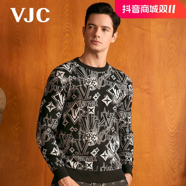 VJC/威杰思秋冬新款男装绵羊毛针织衫时尚提花毛衣B23DC2205