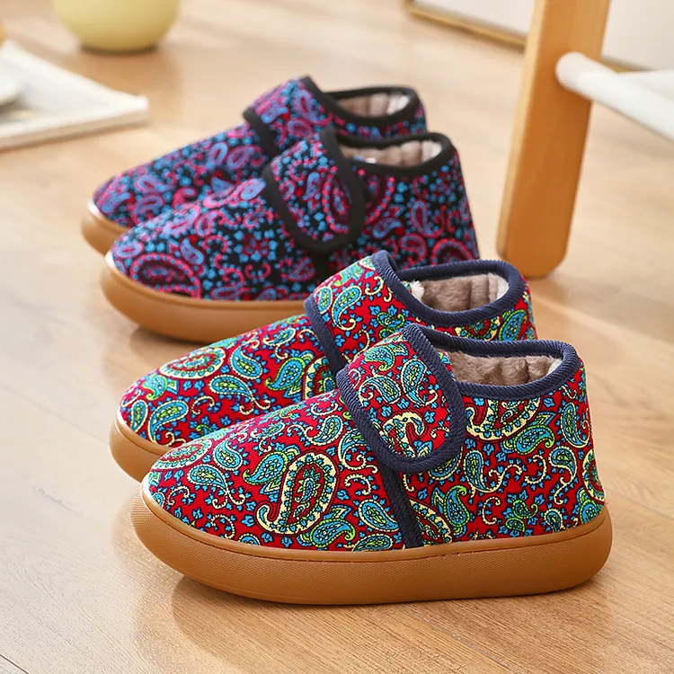 冬季包跟棉拖鞋老年人妈妈防滑加绒牛筋软底布鞋保暖棉拖鞋女加厚