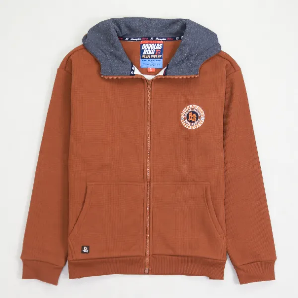 【道格拉斯】焦糖色华夫格奥粒绒秋冬保暖休闲连帽加绒外套DD307