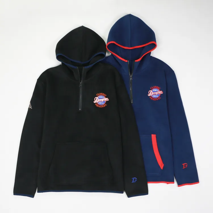 【道格拉斯】黑/蓝色岩石绒保暖舒适半拉链秋冬男连帽运动卫衣DD229