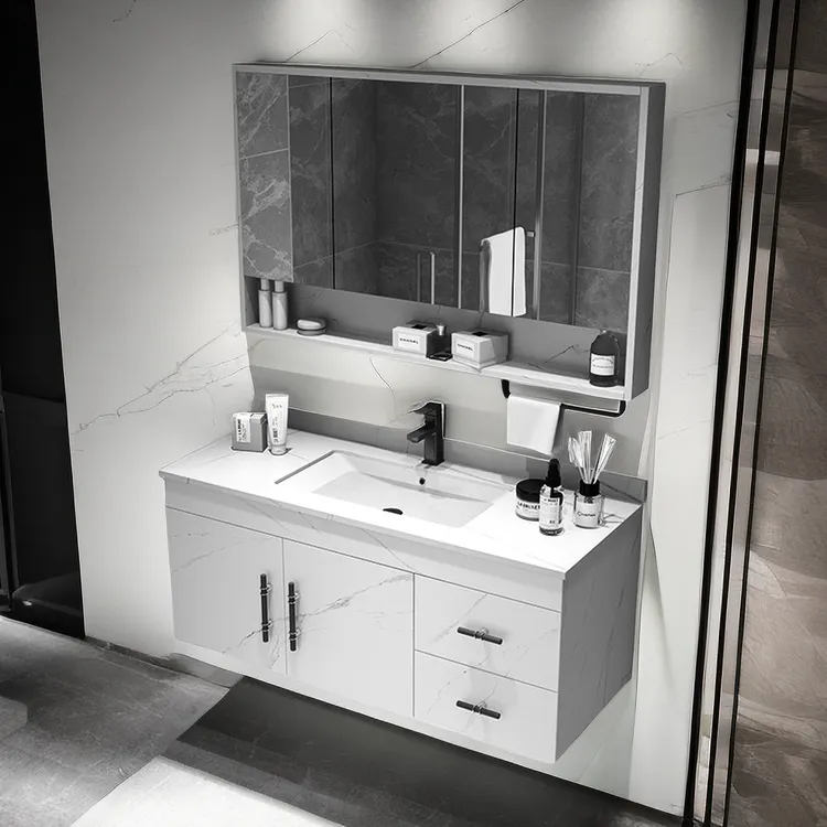 精选轻奢岩板浴室柜组合智能洗脸盆柜组合洗手池镜卫生间洗漱台盆
