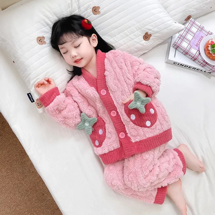 女童珊瑚绒睡衣秋冬季2025新款加绒冬款女孩宝宝儿童法兰绒家居服