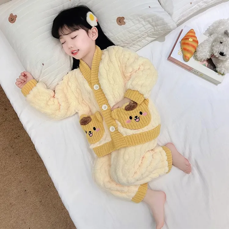 女童睡衣秋冬季2025新款法兰绒冬款女孩宝宝珊瑚绒儿童加绒家居服