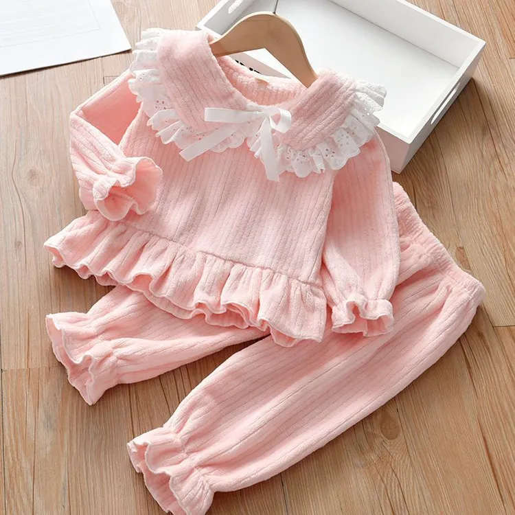 儿童秋冬睡衣法兰绒保暖女孩家居服套装中小童宝宝女童冬季珊瑚绒