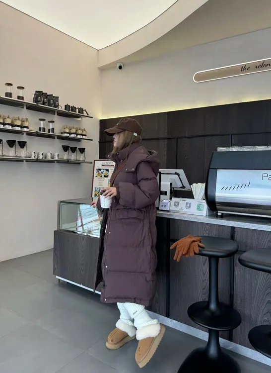 衣女中长款加厚设计感百搭连帽外套宽松时尚保暖