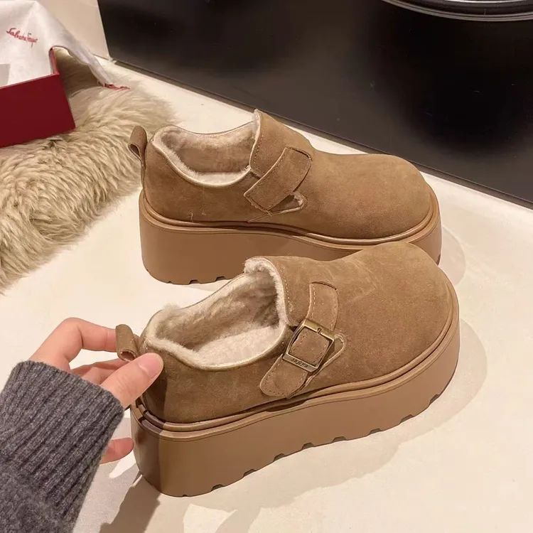 厚底勃肯鞋女2025冬季新款加绒舒适保暖棉鞋小个子增高圆头雪地鞋