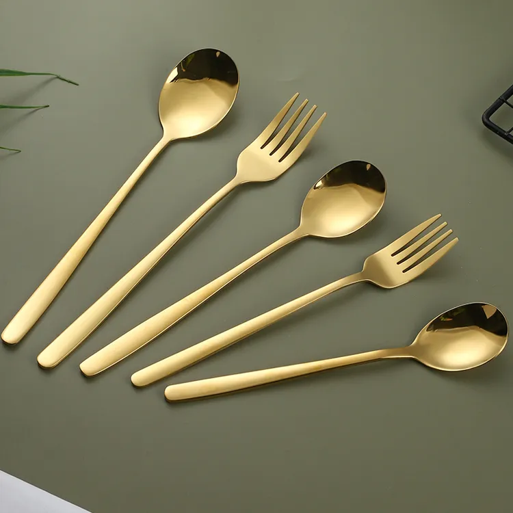 加厚不锈钢勺子叉子高颜值家用吃饭长柄甜品汤匙喝汤勺ins风调羹