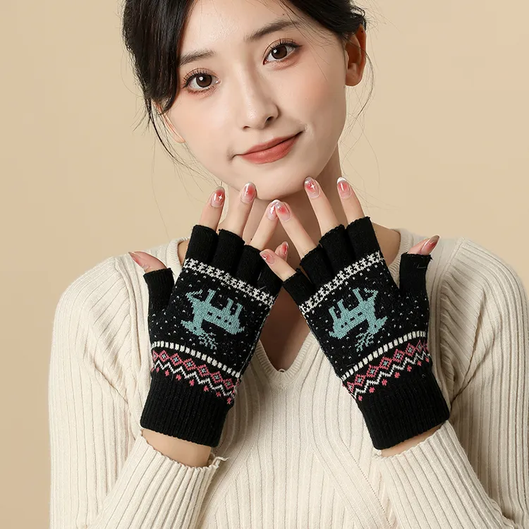 半指手套冬天女可爱保暖防寒针织毛线韩版潮流百搭漏指头学生女生