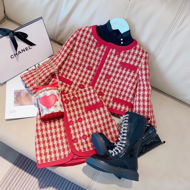 兮绯推荐6378女童小香风套装秋冬儿童格子两件套裙子洋气韩版夹棉