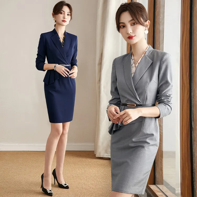 芭妃娅高端职业连衣裙气质珠宝店酒店美容师工作服职场正装设计感