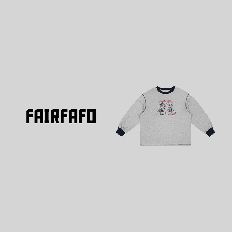 FAIRFAFO林肉肉【趣味人像长袖】LG23CX1034秋冬打底情侣灰色设计师