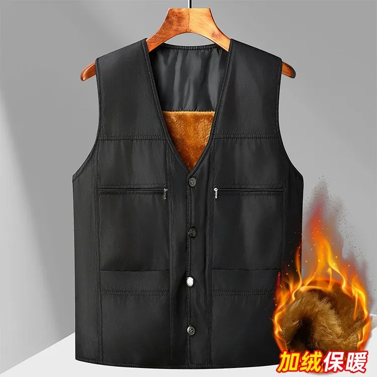 中老年人马甲男士加绒加厚爸爸冬装背心爷爷冬季爷爷保暖坎肩马夹