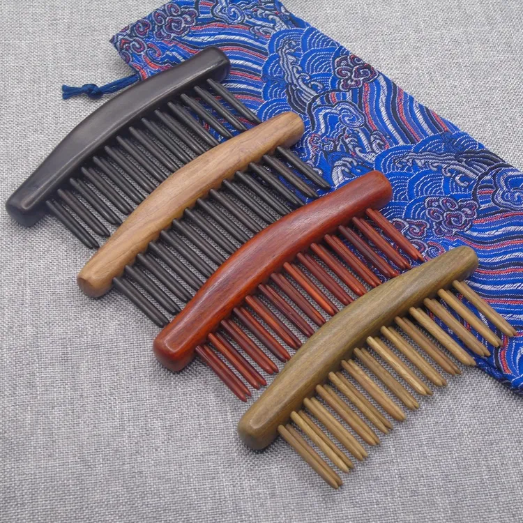 正品绿檀木镶嵌插齿梳双排顺发梳子家用卷发保健按摩经络便携梳
