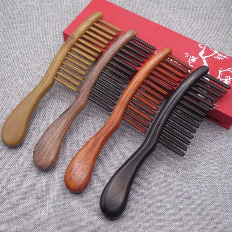 绿檀木手工镶嵌插齿梳双排顺发梳子家用卷发保健按摩梳