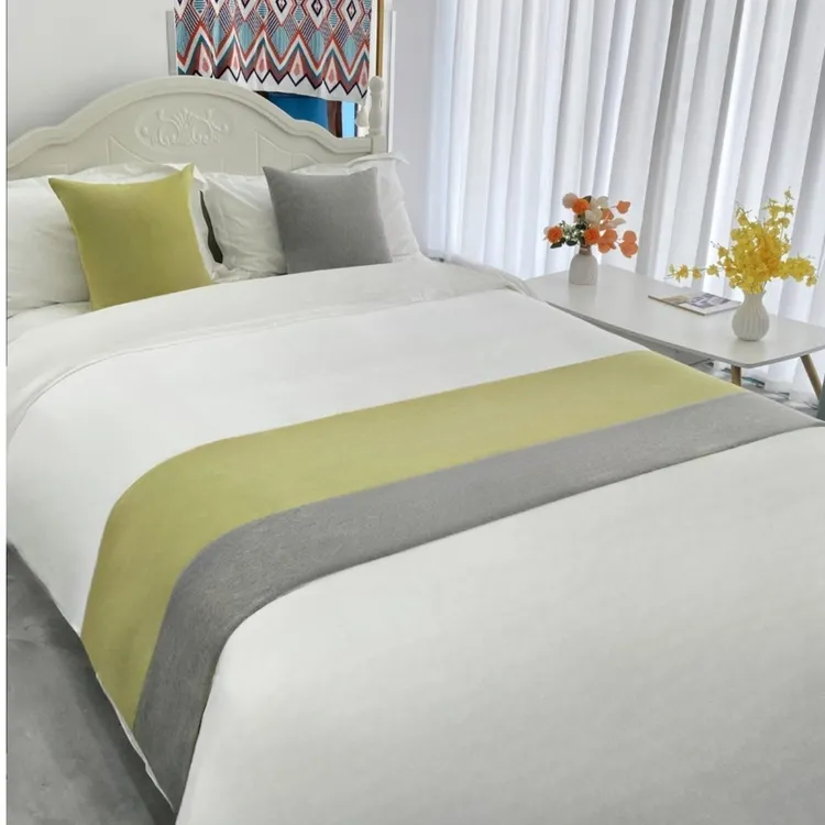 简约现代纯色酒店床尾巾轻奢民宿床旗家用卧室搭巾宾馆床尾长条巾